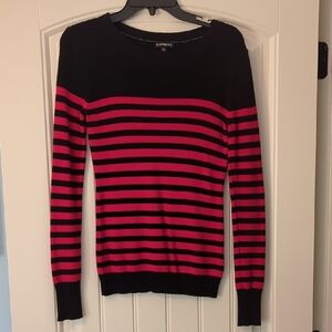 Express Women's Black and Pink Striped Sweater